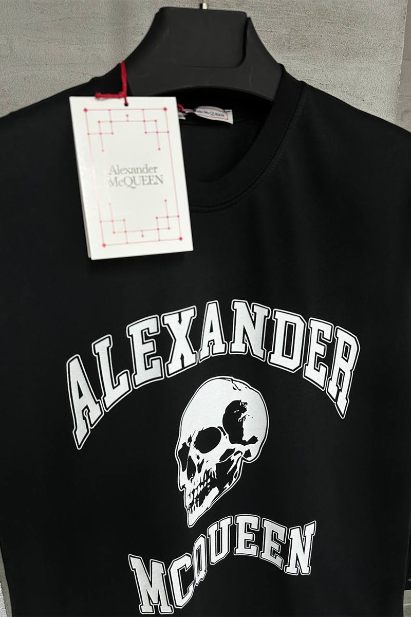 Alexander McQueen Мужская чёрная футболка Skull white logo-print