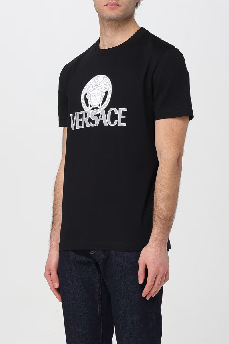 Versace Мужская чёрная футболка Medusa logo-print 