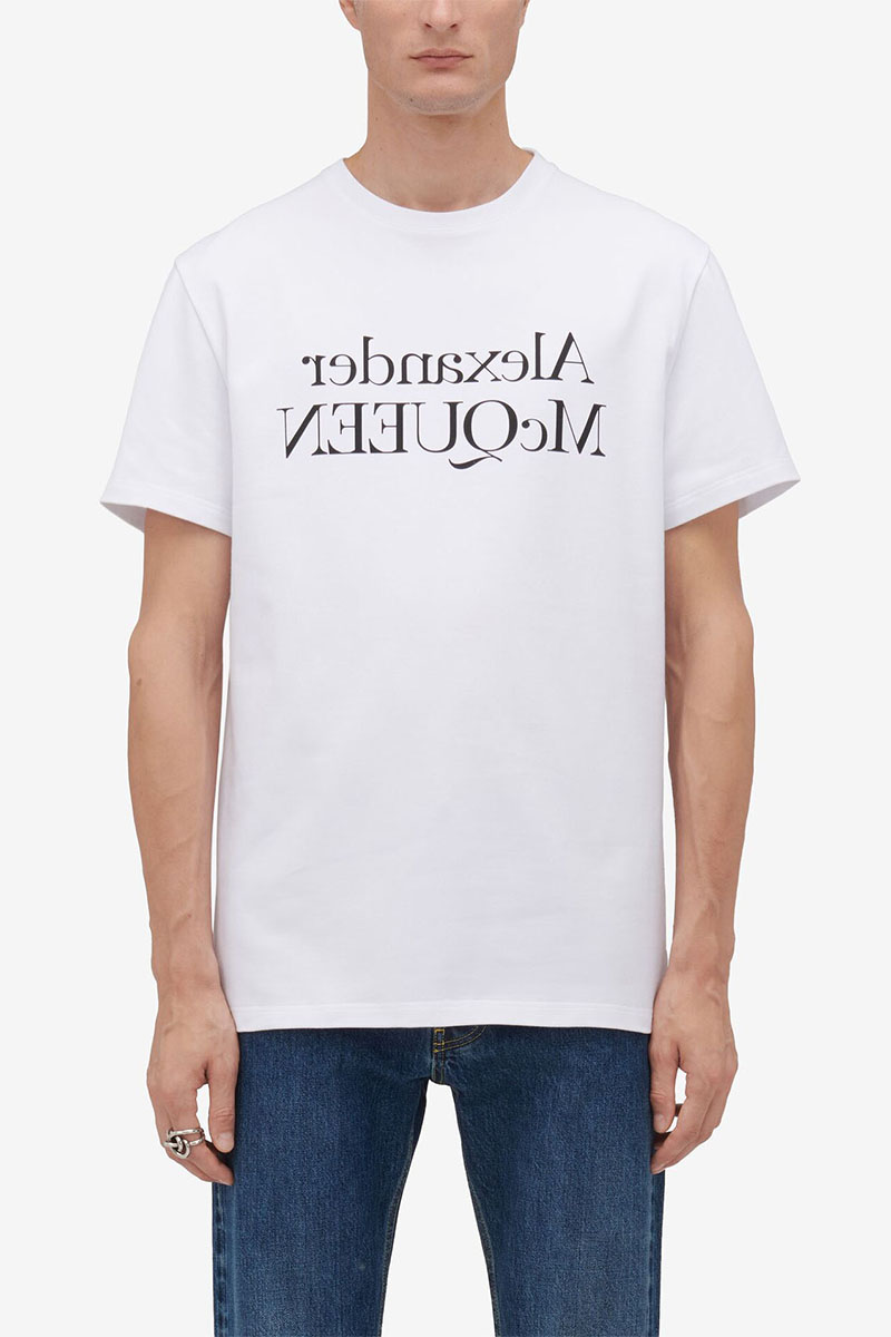 Alexander McQueen Мужская белая футболка Reverse logo