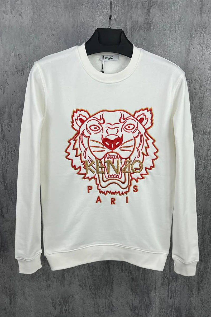 Kenzo Белый мужской свитшот Tiger Head embroidered 