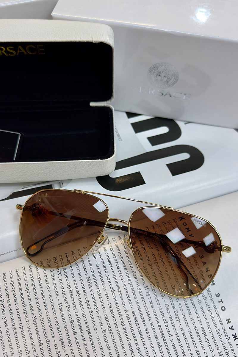 Versace Сонлнцезащитные очки Aviator - Brown / Gold