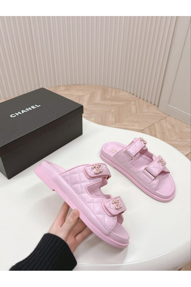 Chаnеl Женские кожаные сандалии розового цвета