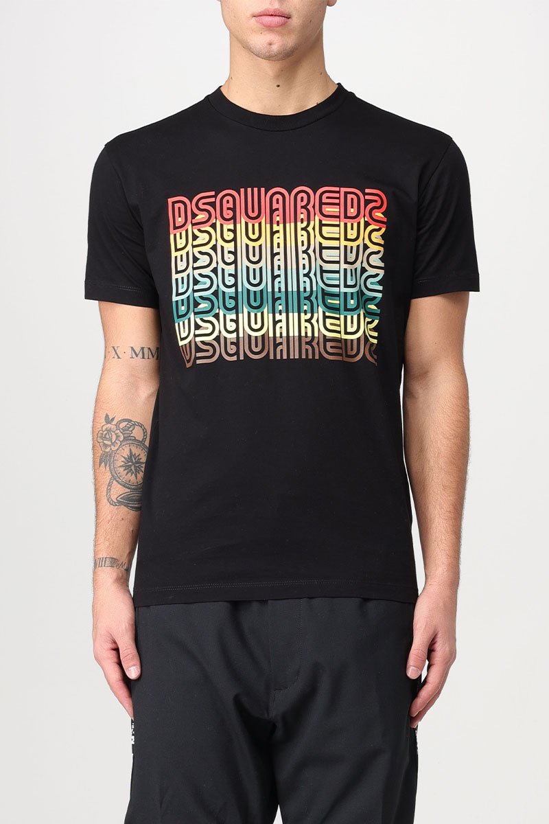 Dsquared2 Мужская чёрная футболка Rainbow logo-print 