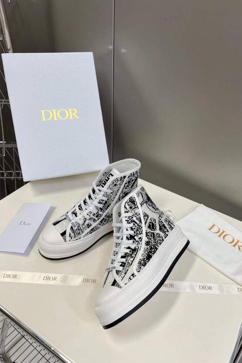 Dior Женские высокие кеды на платформе Walk'n'  - White / Black