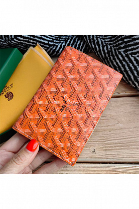 Кожаная обложка на паспорт Goyard - Orange 10х14 см