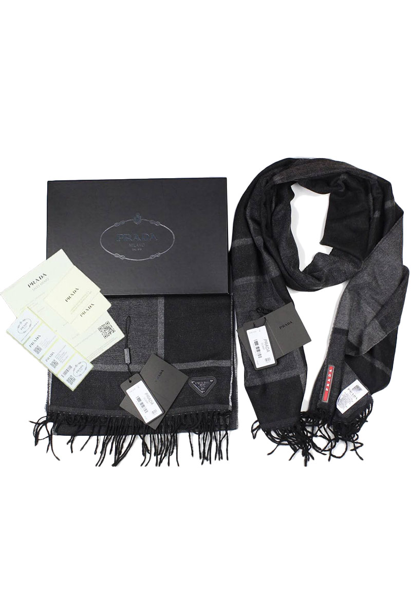 Prada Мужской шарф logo-plaque - Black / Grey 185x35 см