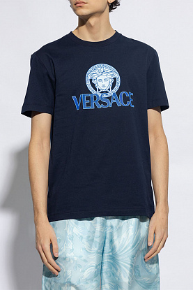 Мужская тёмно-синяя футболка Medusa logo-print 