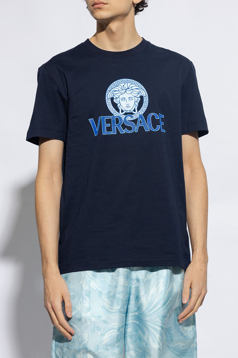 Versace Мужская тёмно-синяя футболка Medusa logo-print 