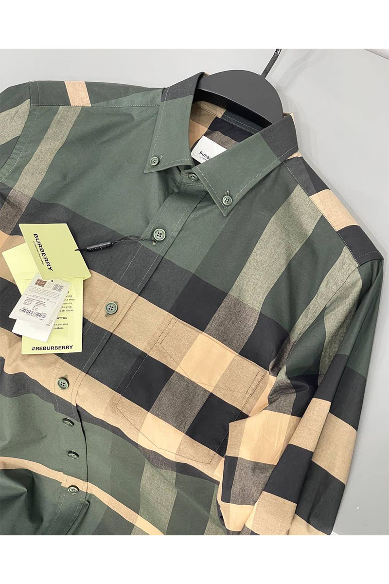 Burberry Мужская зелёная рубашка Check 