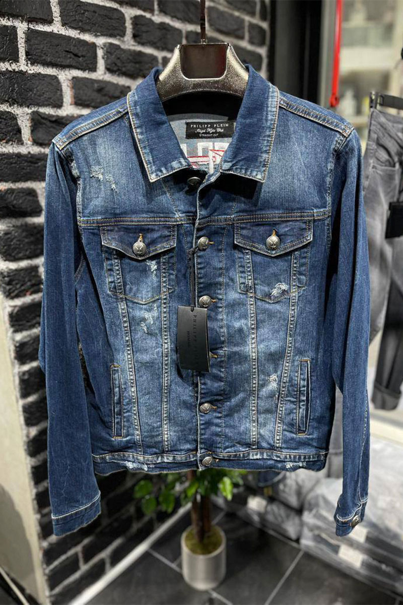 Philliр Рlеin Мужская джинсовая куртка со стразами Skull 1978
