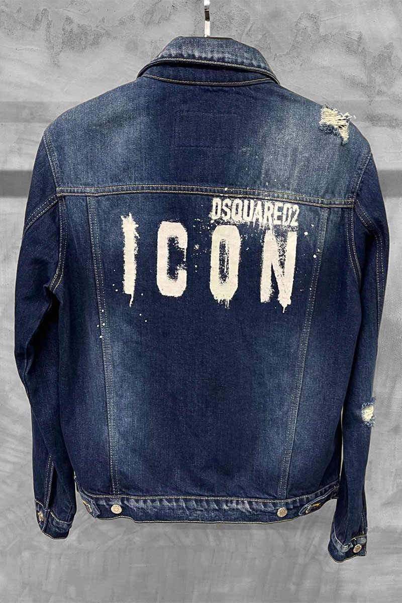 Dsquared2 Мужская джинсовая куртка ICON spray-logo ripped