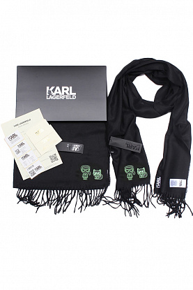 Брендовый чёрный шарф с логотипом 185x35 см