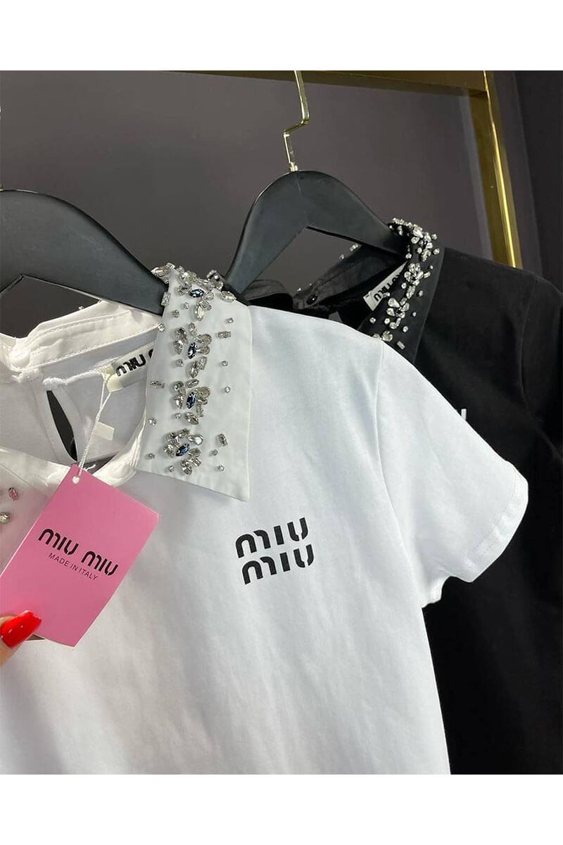 MIU MIU Женская белая футболка со съемным воротником MIU MIU