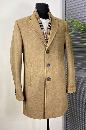 Бежевое мужское пальто London England logo-embroidered