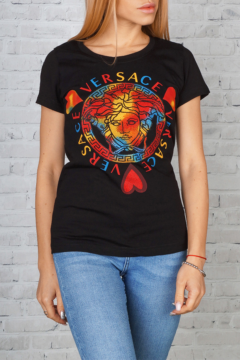 Versace Женская футболка со стразами - Black