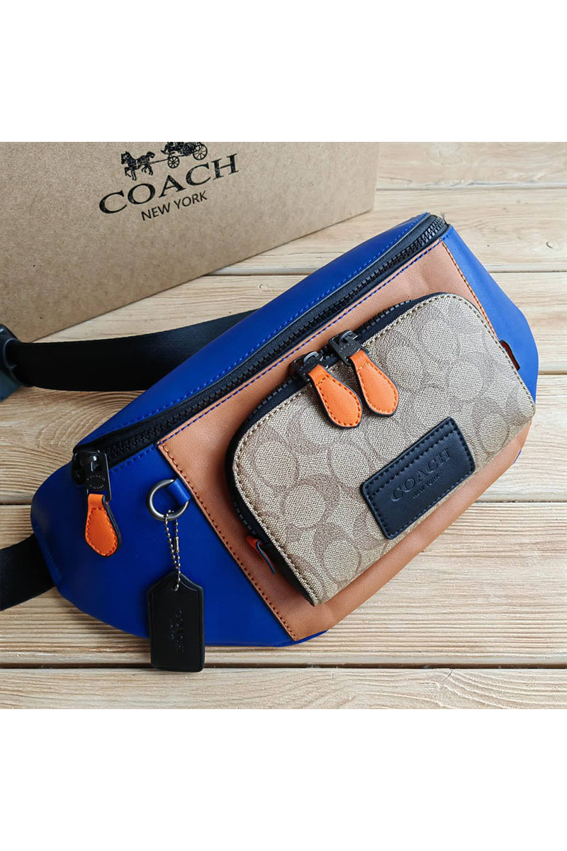 Coach Кожаная сумка на пояс Coach Track - Beige / Blue