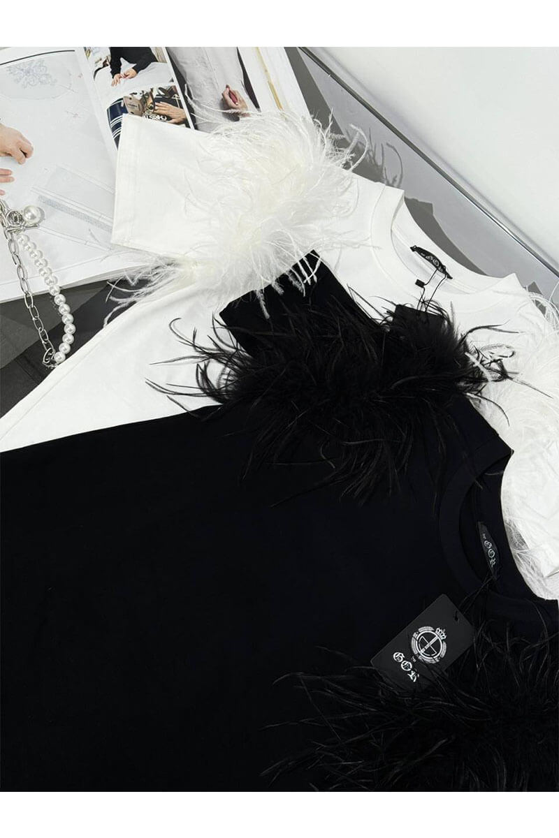 Designer Clothing Женская футболка с перьями чёрного цвета 