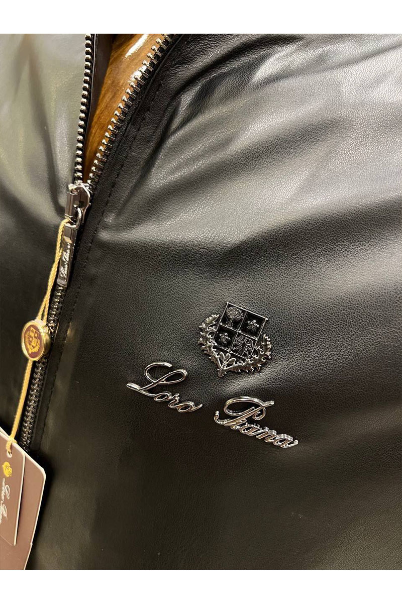 Loro Piana Чёрная кожаная куртка logo-plaque