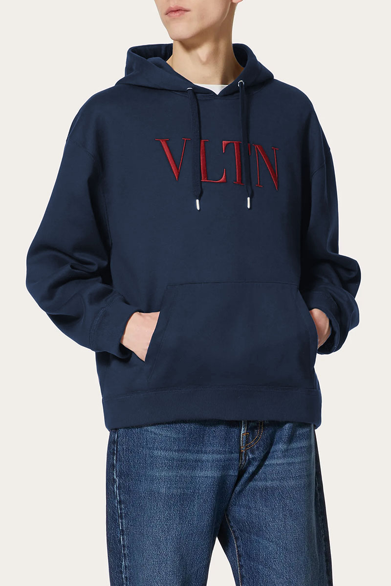 Valentino Мужское тёмно-синее худи logo-embroidered