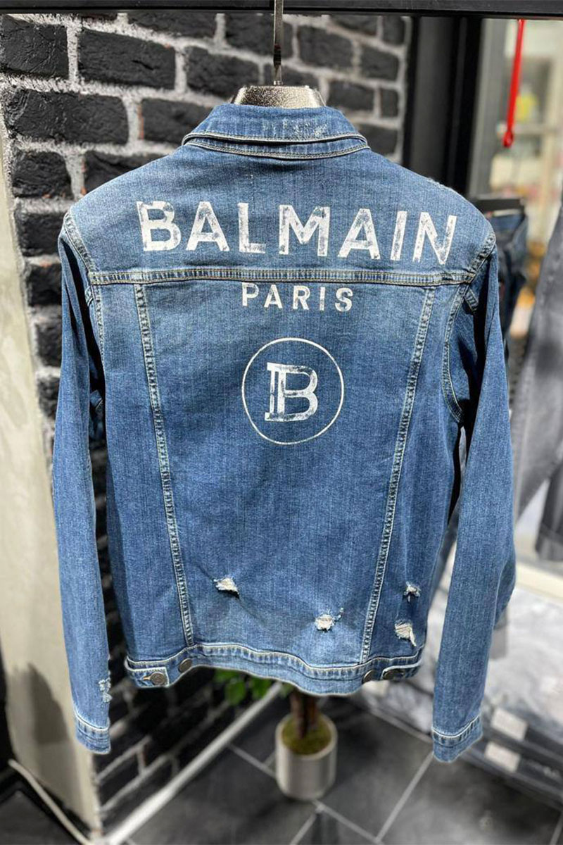 Balmain Мужская джинсовая куртка Paris logo - Blue