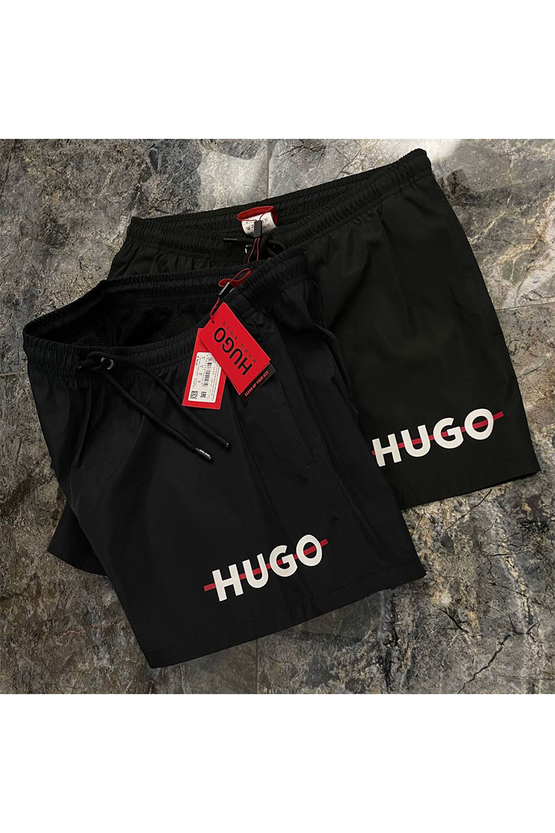 Hugо Воss Мужские чёрные шорты logo-print 