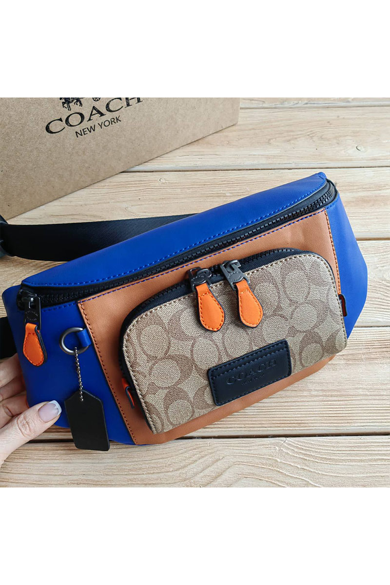 Coach Кожаная сумка на пояс Coach Track - Beige / Blue