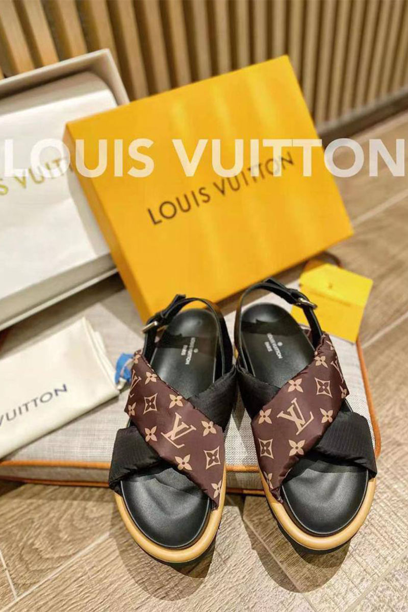 Lоuis Vuittоn Брендовые женские сандалии чёрно-коричневого цвета