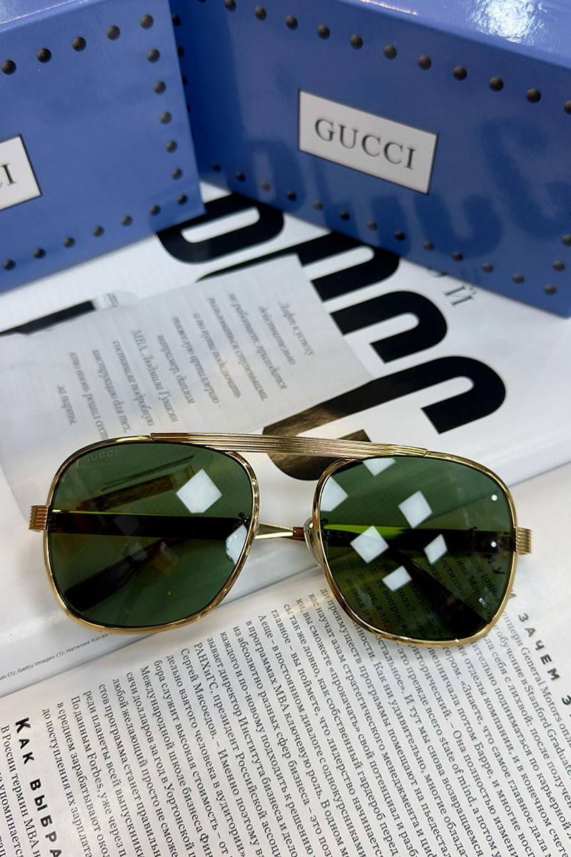Gucci Солнцезащитные очки GG Navigator Frame - Green / Gold