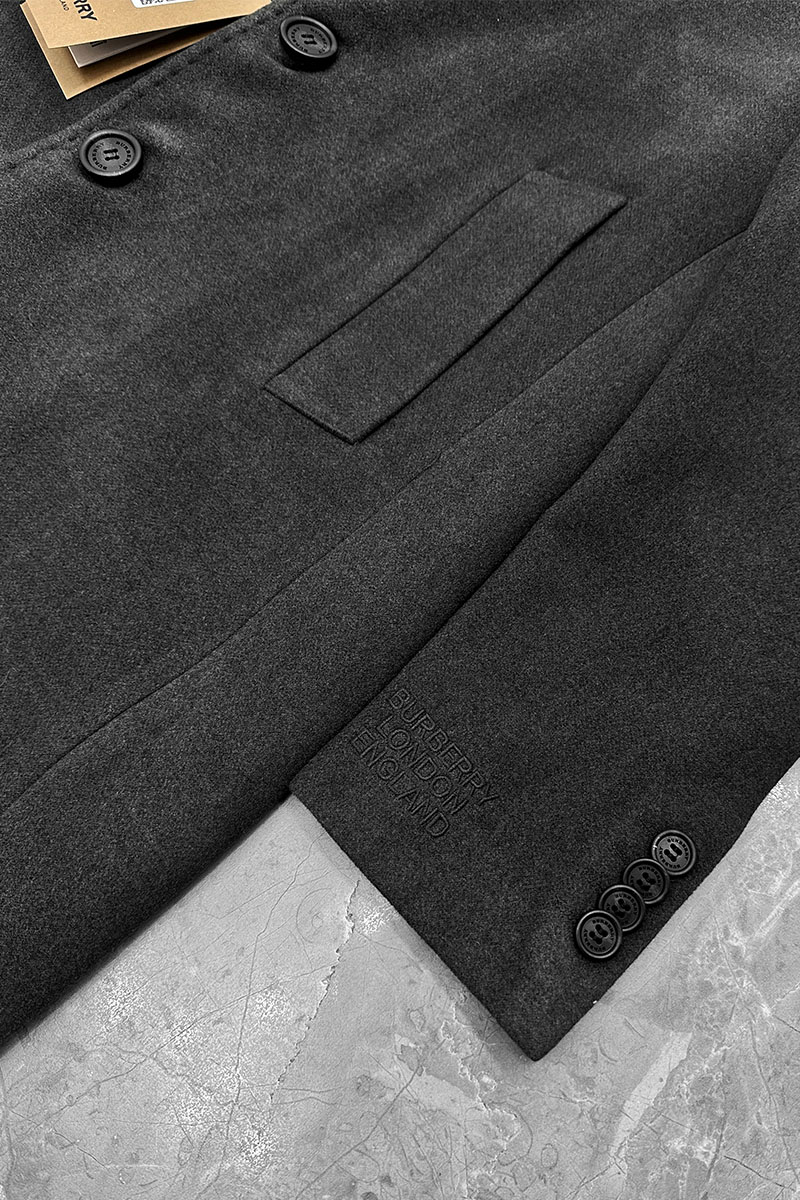 Burberry Тёмно-серое пальто London England logo-embroidered