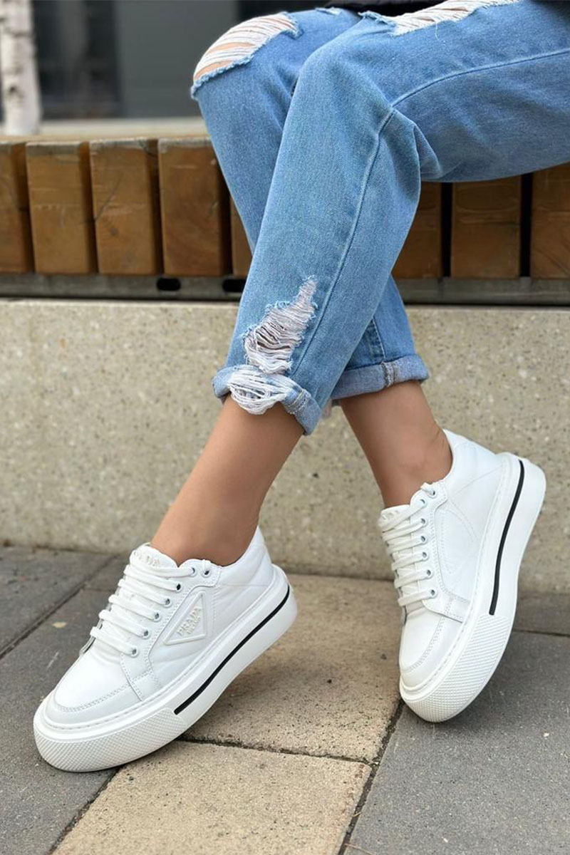 Prada Женские комбинированные кроссовки Macro - White