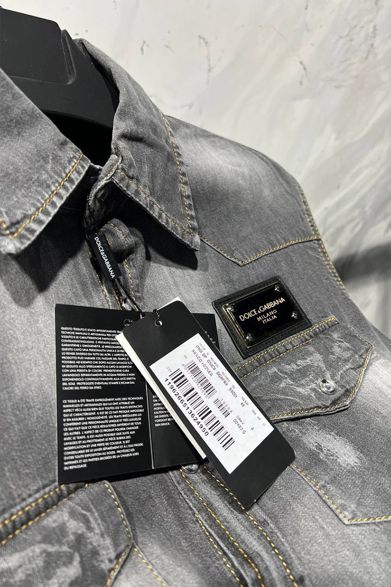 Dоlсе & Gаbbаnа Серая джинсовая рубашка logo-plaque