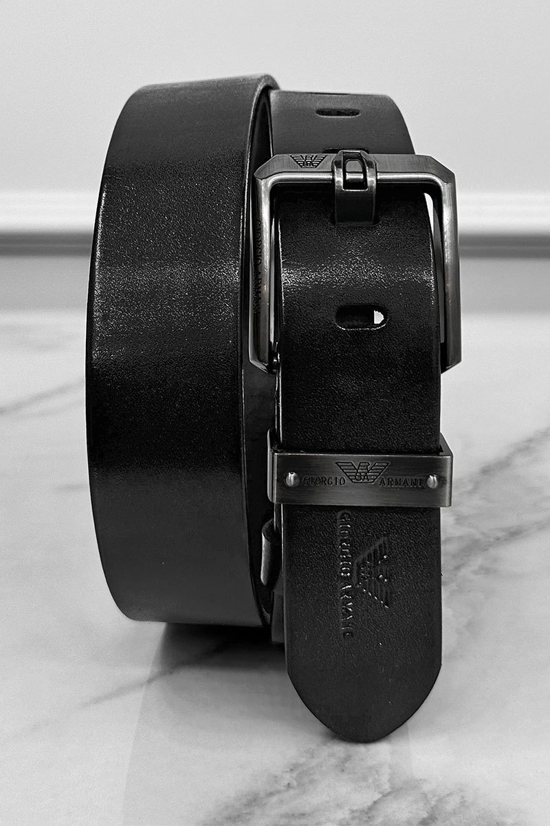 Emporio Armani EA7 Мужской кожаный ремень чёрного цвета
