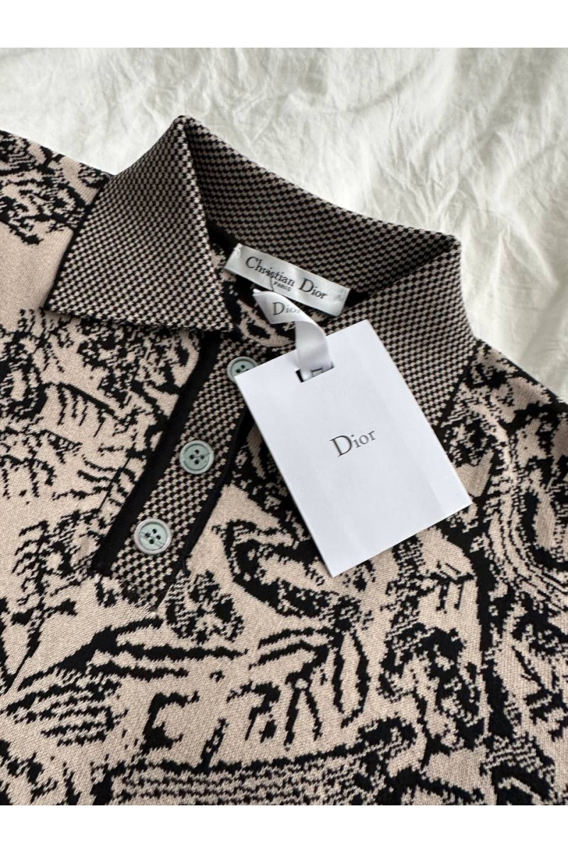 Dior Женское трикотажное поло бежевого цвета