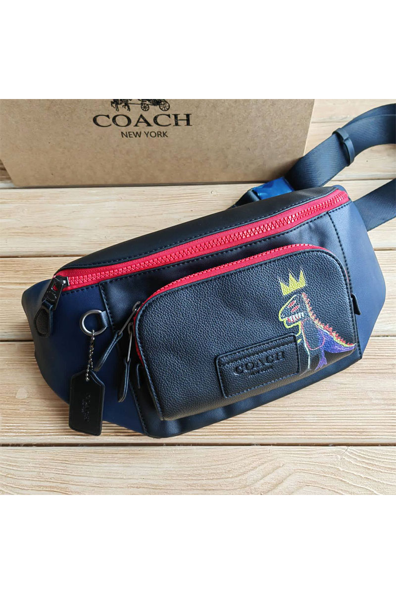 Coach Кожаная сумка на пояс Coach Track - Black / Blue