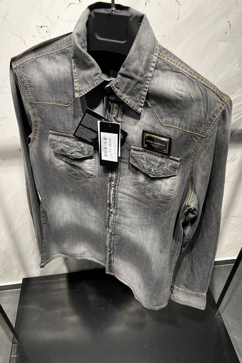 Dоlсе & Gаbbаnа Серая джинсовая рубашка logo-plaque
