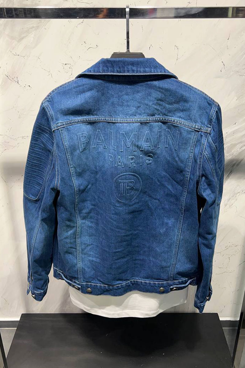 Balmain Синяя джинсовая куртка Paris logo
