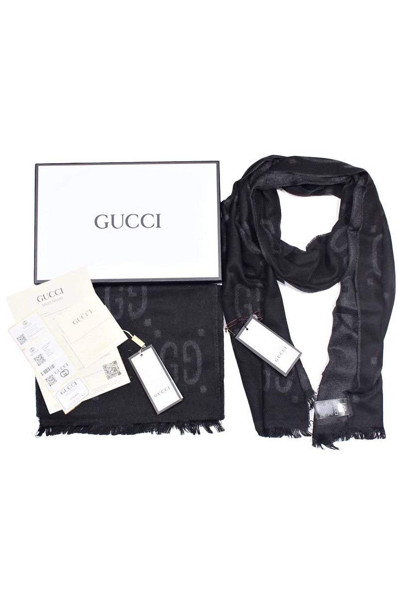Gucci Мужской шарф GG Monogram - Black 185x35 см