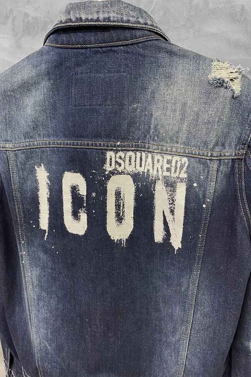 Dsquared2 Мужская джинсовая куртка ICON spray-logo ripped