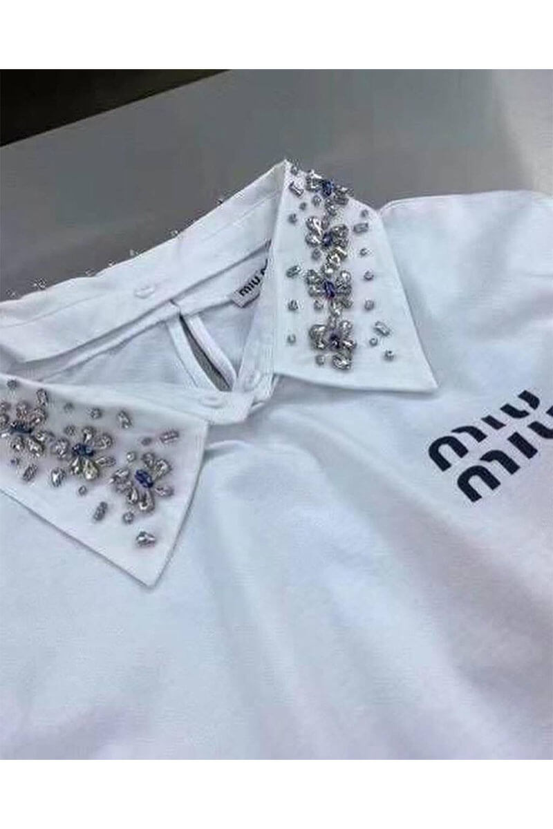 MIU MIU Женская белая футболка со съемным воротником MIU MIU