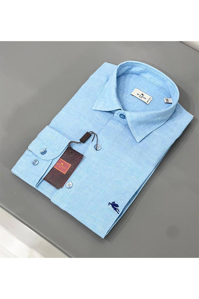 Etro Голубая льняная рубашка Pegaso 