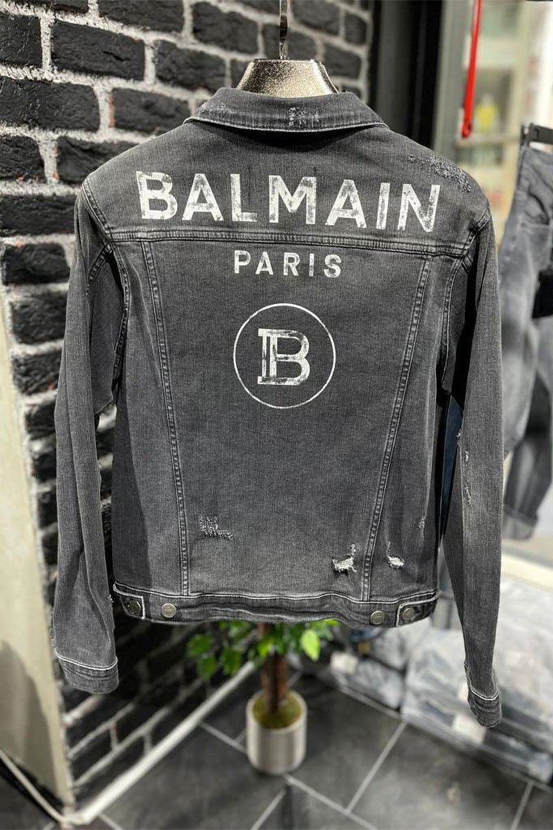 Balmain Мужская джинсовая куртка Paris logo - Grey