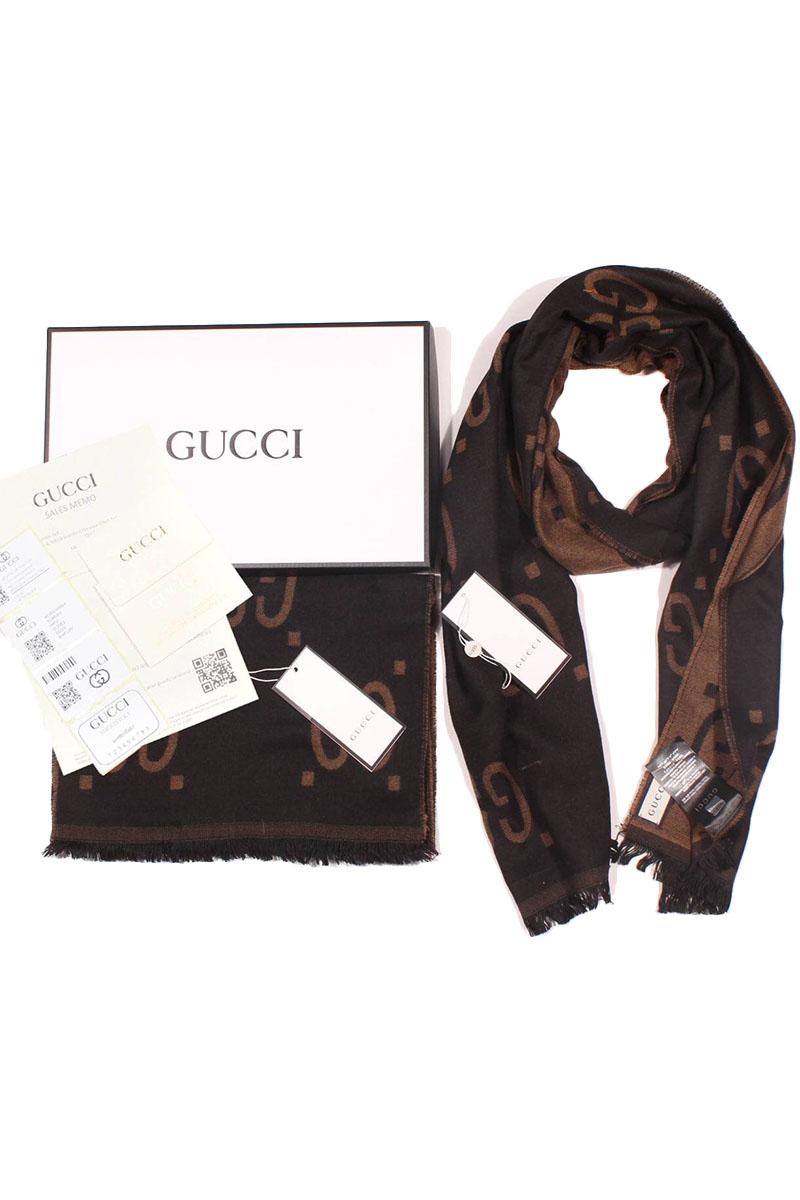 Gucci Мужской шарф GG Monogram - Brown 185x35 см