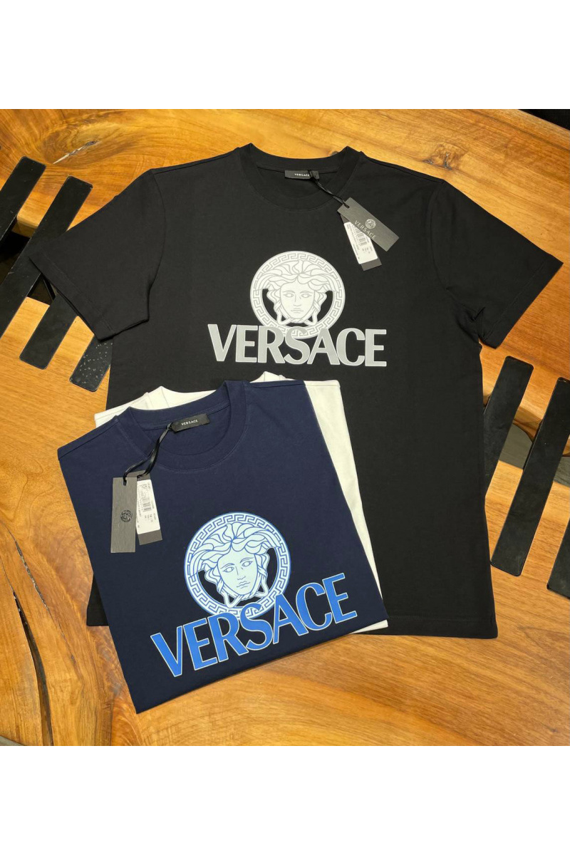 Versace Мужская тёмно-синяя футболка Medusa logo-print 