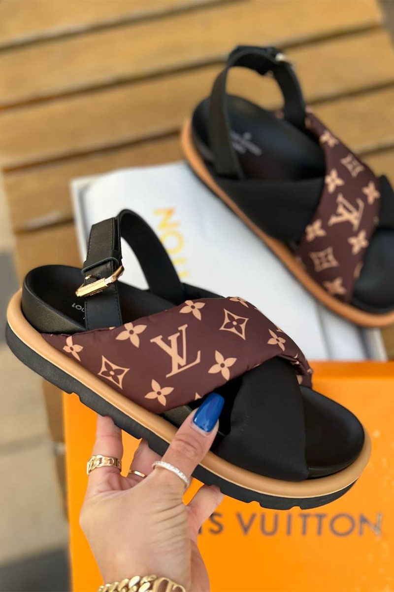 Lоuis Vuittоn Брендовые женские сандалии чёрно-коричневого цвета