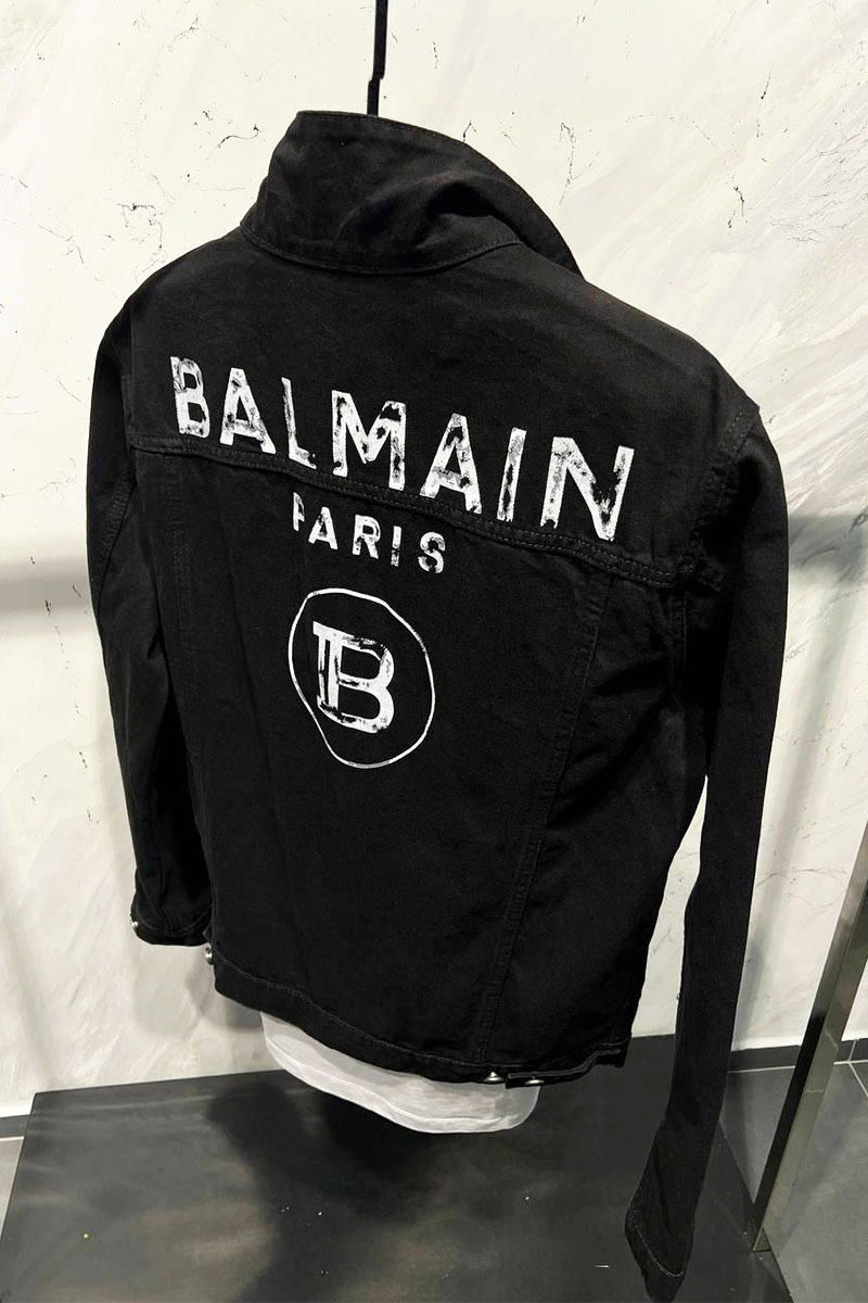 Balmain Чёрная джинсовая куртка Paris logo