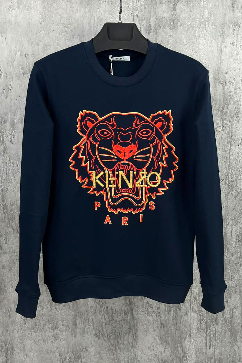 Kenzo Синий мужской свитшот Tiger Head embroidered