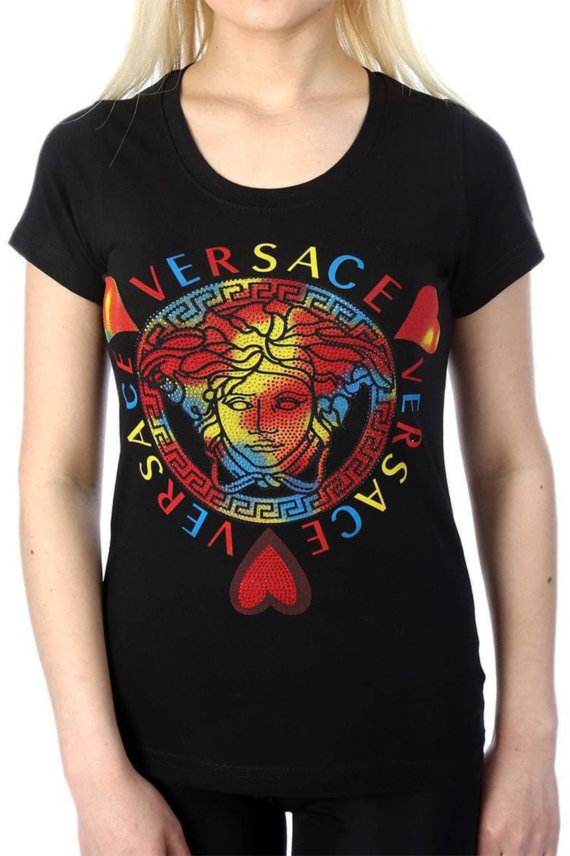 Versace Женская футболка со стразами - Black