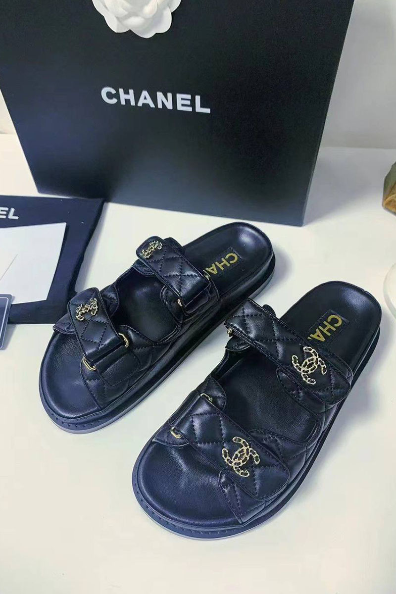 Chаnеl Женские кожаные сандалии Premium чёрного цвета
