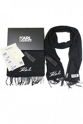Брендовый чёрный шарф с логотипом 185x35 см