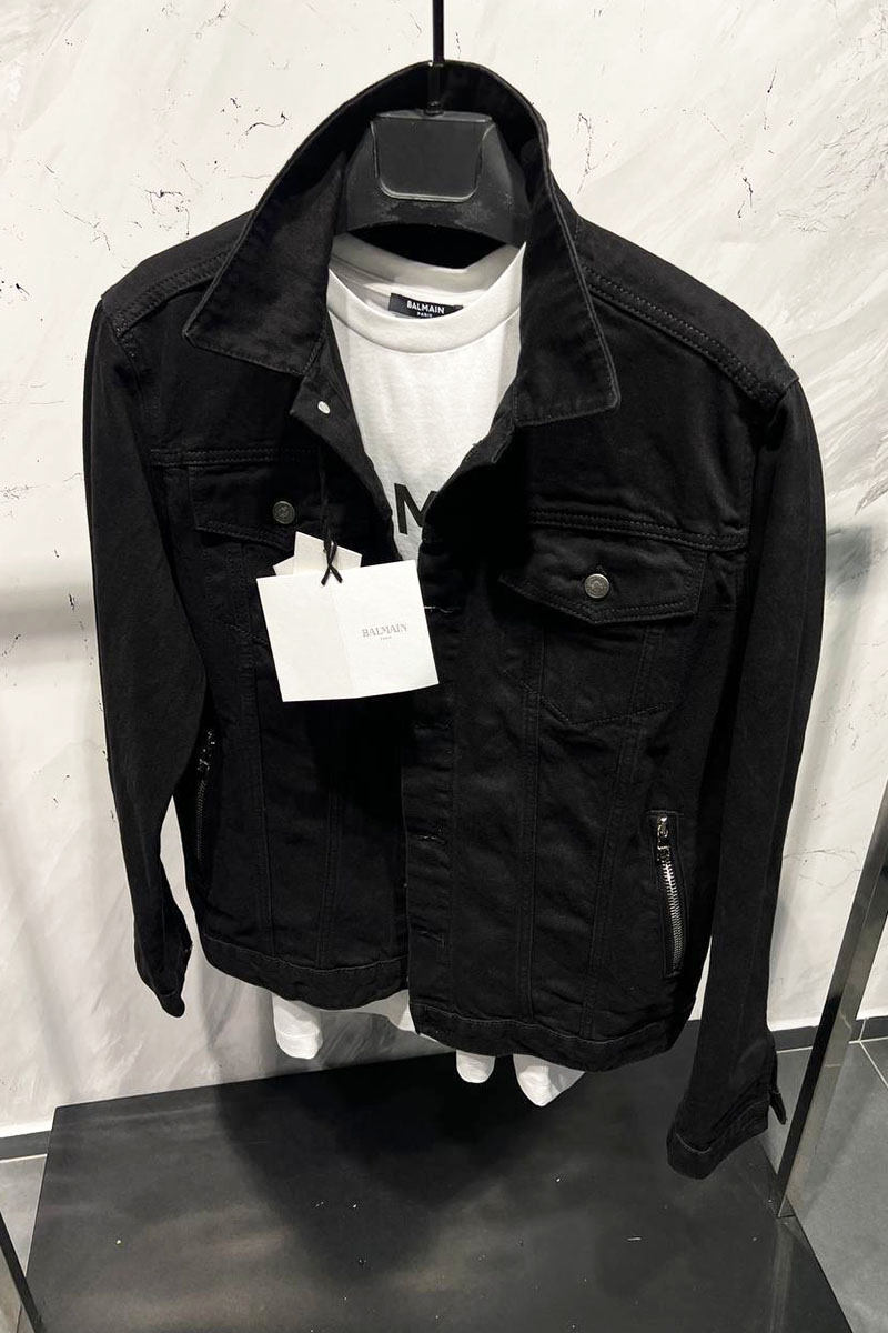 Balmain Чёрная джинсовая куртка Paris logo
